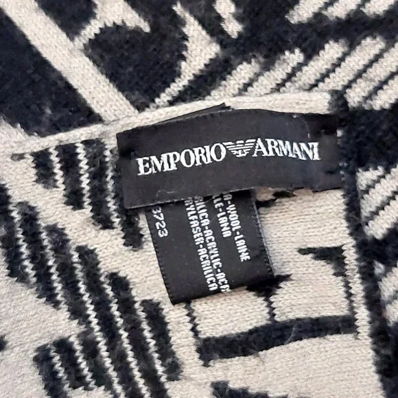 EMPORIO ARMANI Vintage Black & Cream Logo Monogram Men's Scarf